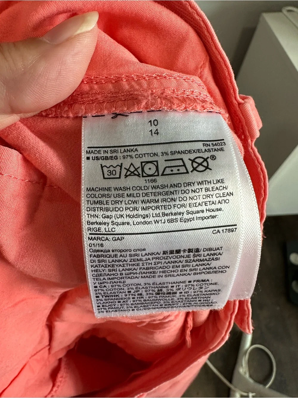 GAP Women’s Coral Pink Chino Ankle Pants Size 10 Stretch Cotton Casual